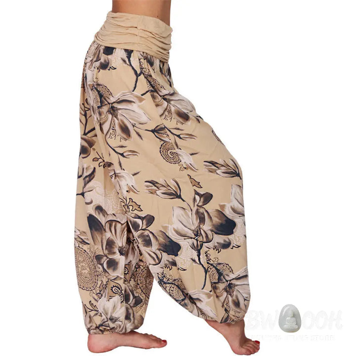BWOOOH printed harem pants - Flower Leaves Pattern Loose Harem Trouse