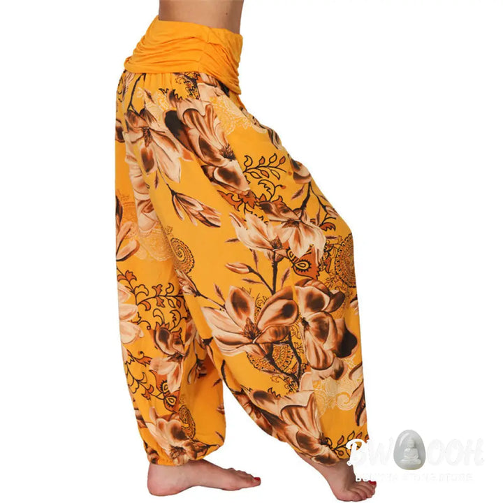 BWOOOH printed harem pants - Flower Leaves Pattern Loose Harem Trouse