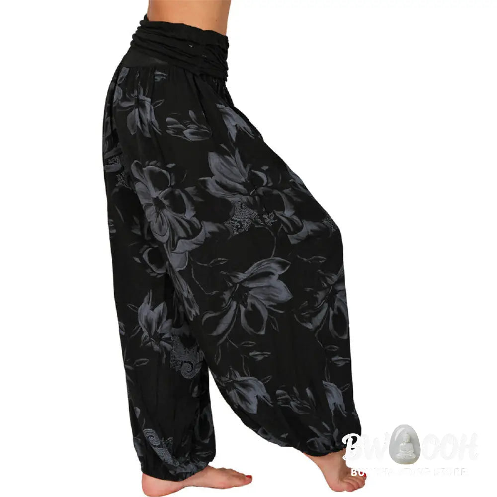 BWOOOH printed harem pants - Flower Leaves Pattern Loose Harem Trouse