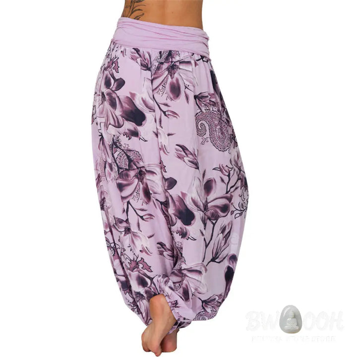 BWOOOH printed harem pants - Flower Leaves Pattern Loose Harem Trouse