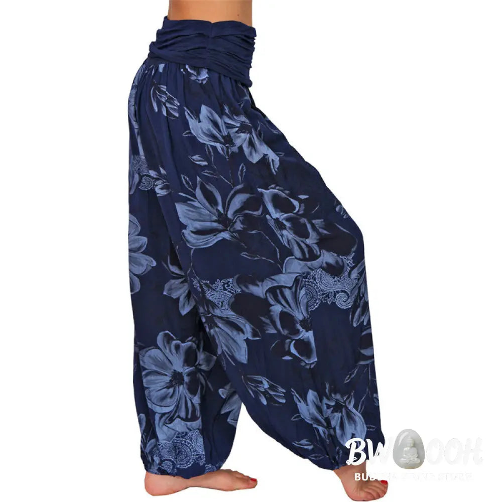 BWOOOH printed harem pants - Flower Leaves Pattern Loose Harem Trouse