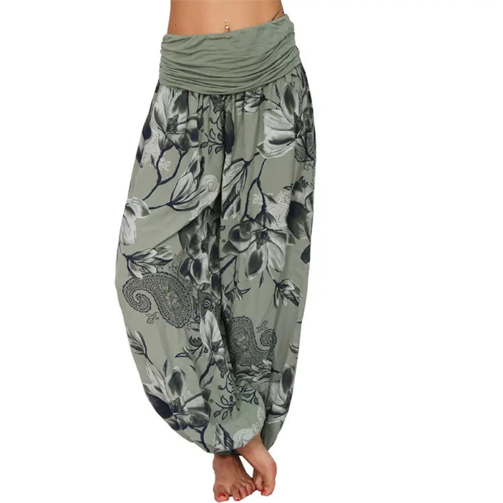 BWOOOH printed harem pants - Flower Leaves Pattern Loose Harem Trouse