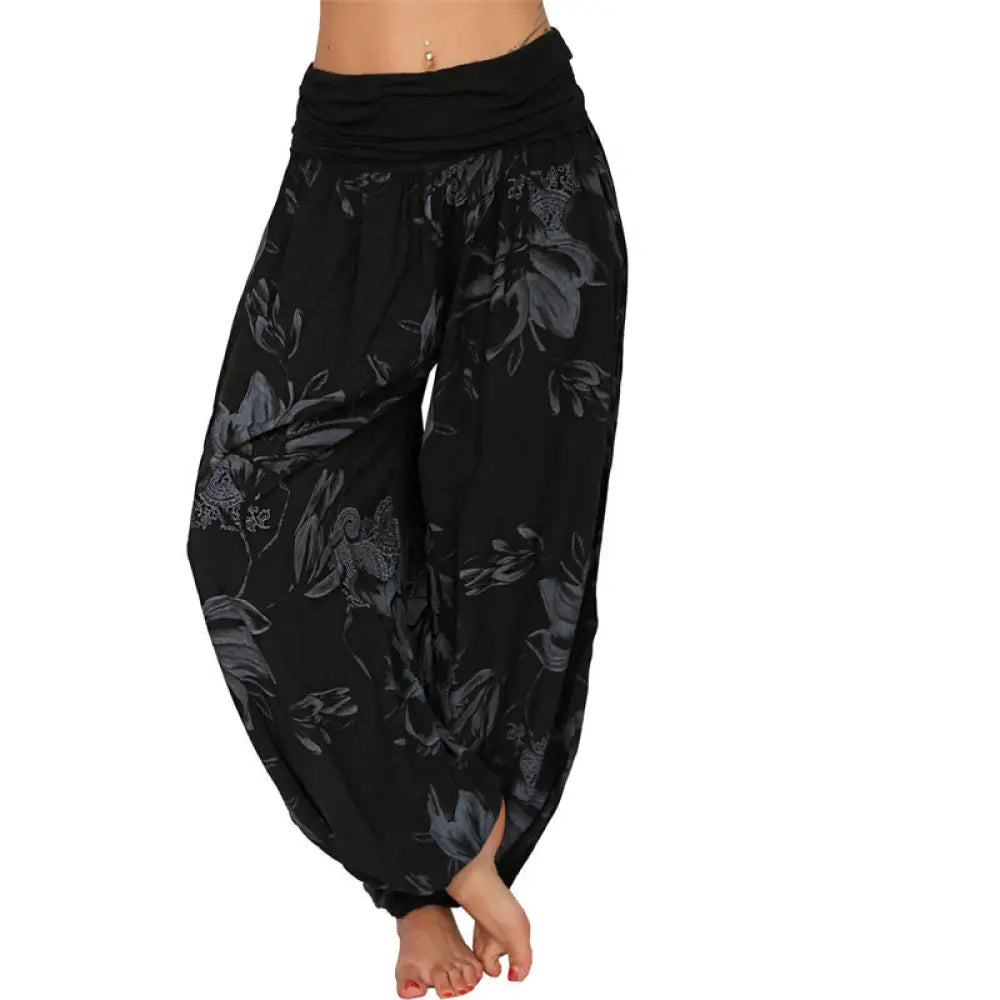 BWOOOH printed harem pants - Flower Leaves Pattern Loose Harem Trouse