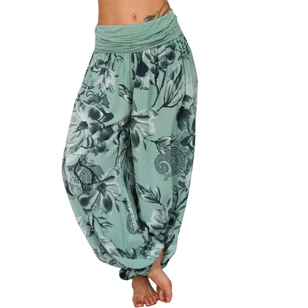 BWOOOH printed harem pants - Flower Leaves Pattern Loose Harem Trouse