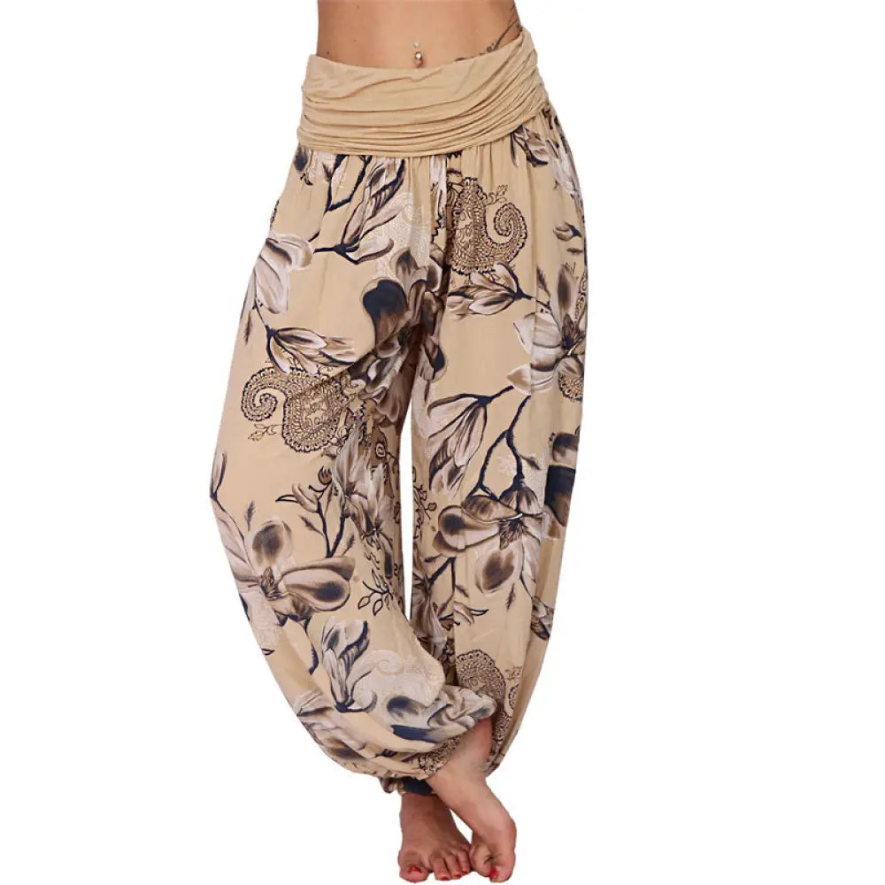 BWOOOH printed harem pants - Flower Leaves Pattern Loose Harem Trouse