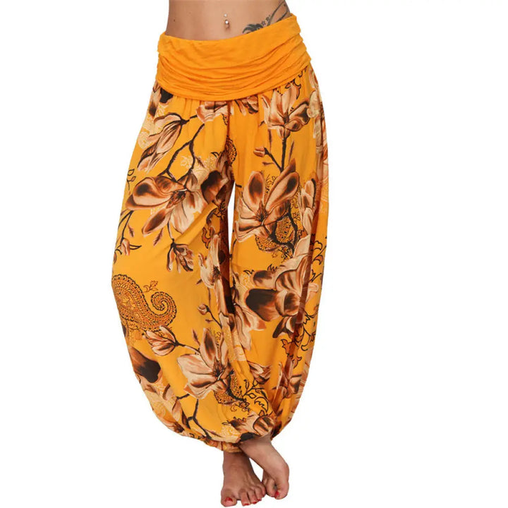 BWOOOH printed harem pants - Flower Leaves Pattern Loose Harem Trouse