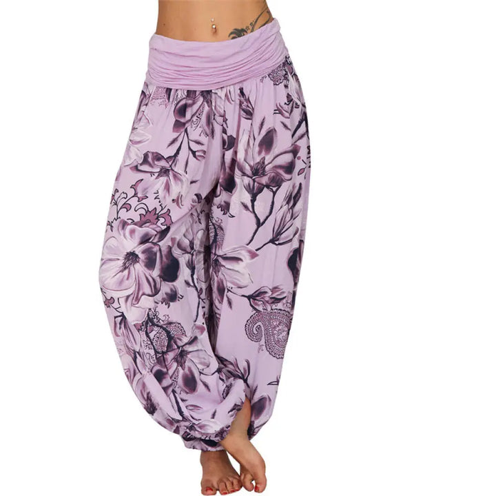 BWOOOH printed harem pants - Flower Leaves Pattern Loose Harem Trouse
