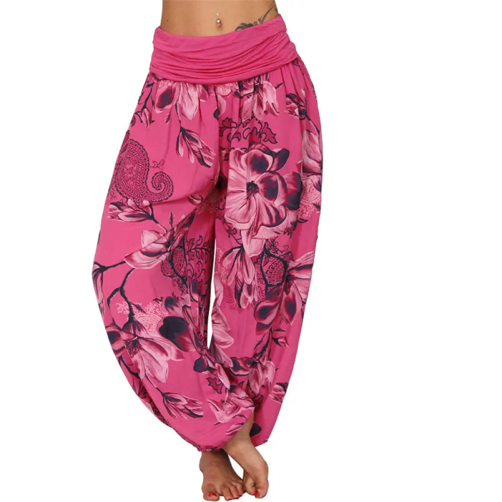 BWOOOH printed harem pants - Flower Leaves Pattern Loose Harem Trouse
