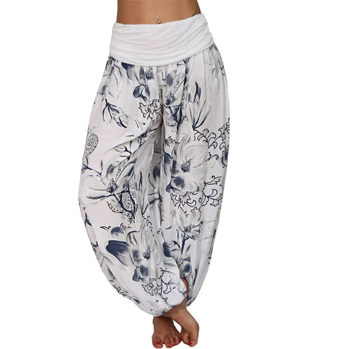 BWOOOH printed harem pants - Flower Leaves Pattern Loose Harem Trouse