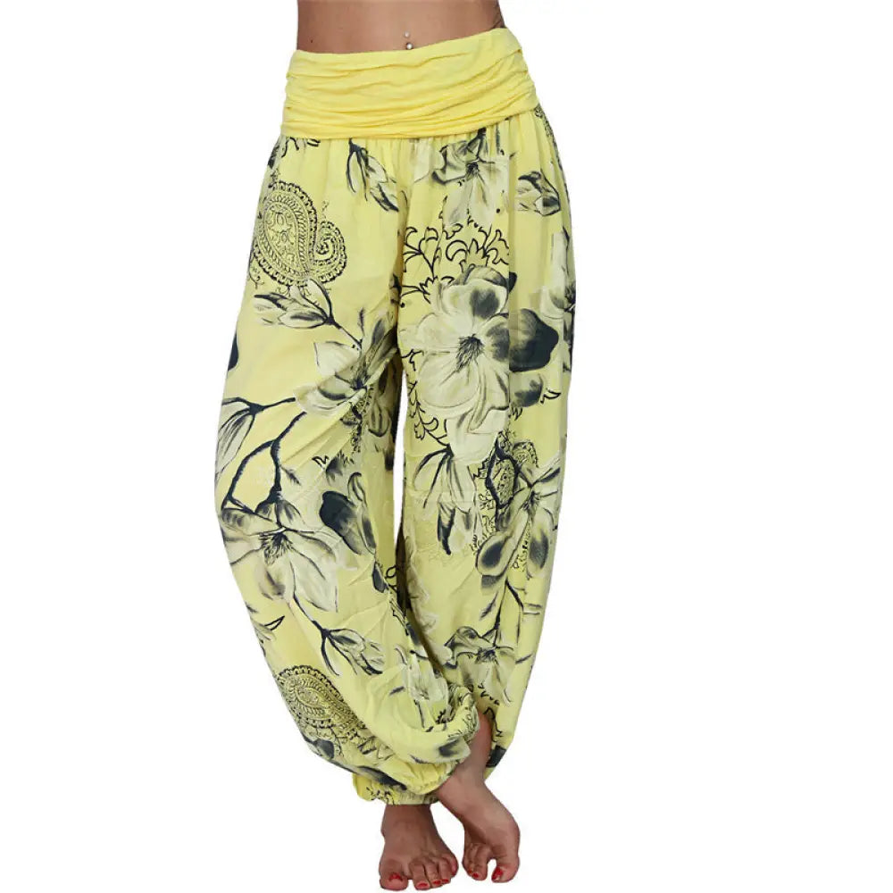 BWOOOH printed harem pants - Flower Leaves Pattern Loose Harem Trouse