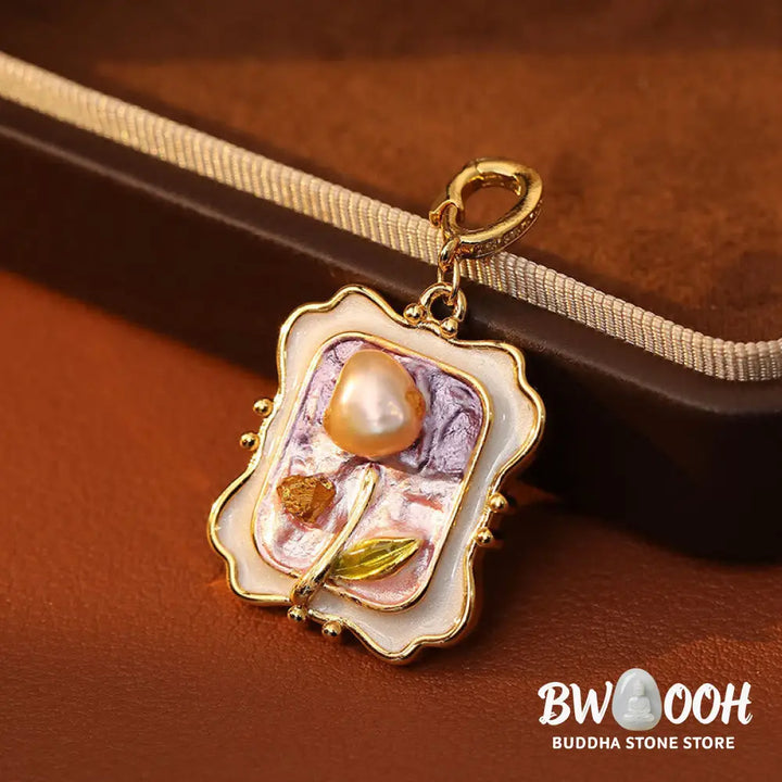 Buddha Stones Flower Oil Painting Pearl Copper Healing Necklace Pendant - BWOOOH - Flower Oil Painting(Pendant Size: