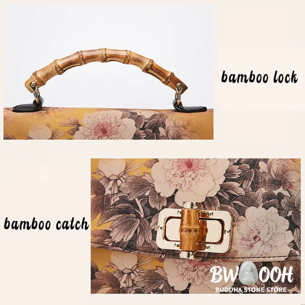 Buddha Stones Flower Pattern Bamboo Handle Metal Chain Crossbody Bag Handbags - Crossbody Bag&amp;Handbags