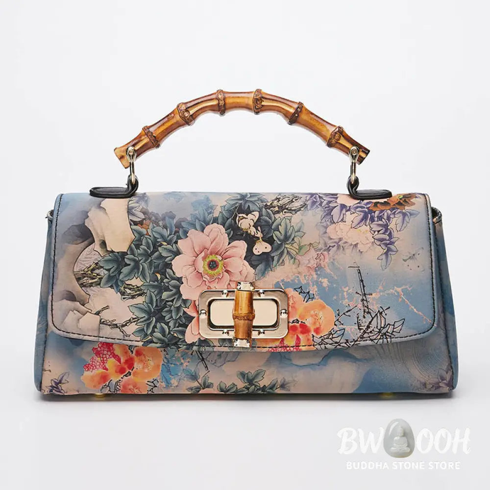 Buddha Stones Flower Pattern Bamboo Handle Metal Chain Crossbody Bag Handbags - Crossbody Bag&Handbags