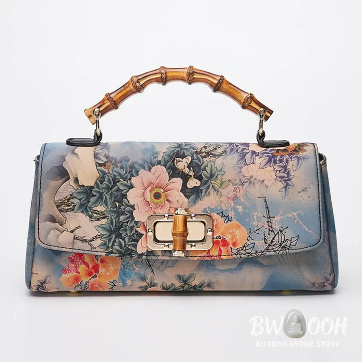 Buddha Stones Flower Pattern Bamboo Handle Metal Chain Crossbody Bag Handbags - Crossbody Bag&amp;Handbags