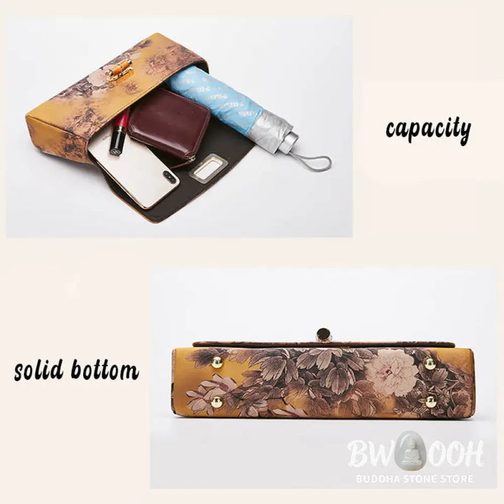 Buddha Stones Flower Pattern Bamboo Handle Metal Chain Crossbody Bag Handbags - Crossbody Bag&amp;Handbags