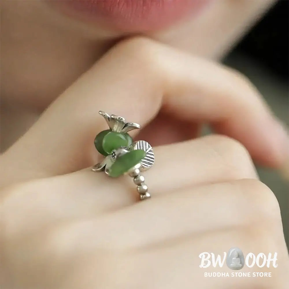 Buddha Stones Flower Pattern Copper Alloy Luck Elastic Rope Ring - 14-20 mm(Elastic Rope) - Ring