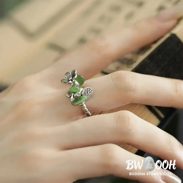 Buddha Stones Flower Pattern Copper Alloy Luck Elastic Rope Ring - 14-20 mm(Elastic Rope) - Ring