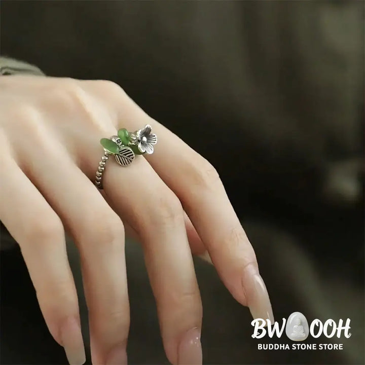 Buddha Stones Flower Pattern Copper Alloy Luck Elastic Rope Ring - 14-20 mm(Elastic Rope) - Ring
