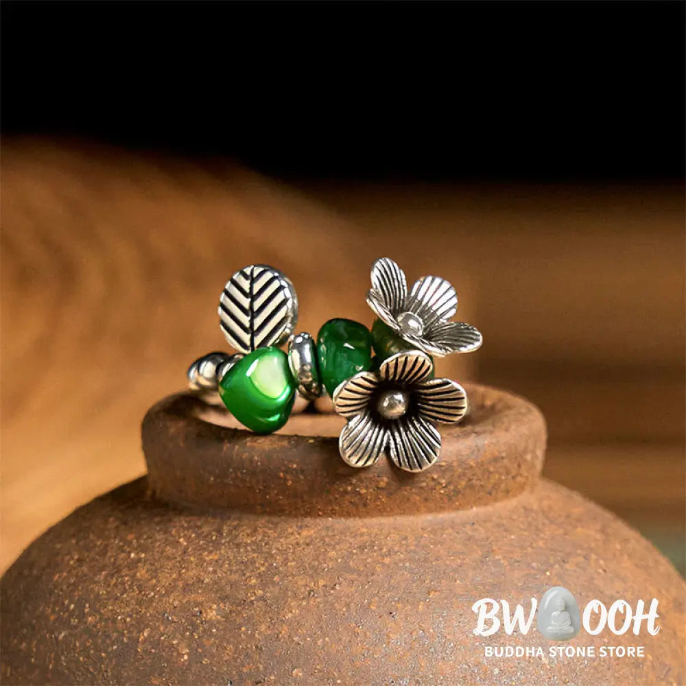 Buddha Stones Flower Pattern Copper Alloy Luck Elastic Rope Ring - 14-20 mm(Elastic Rope) - Ring