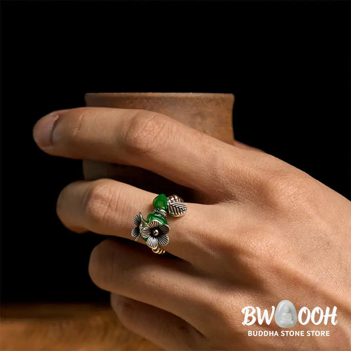 Buddha Stones Flower Pattern Copper Alloy Luck Elastic Rope Ring - 14-20 mm(Elastic Rope) - Ring