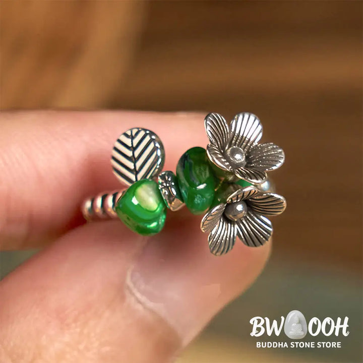 Buddha Stones Flower Pattern Copper Alloy Luck Elastic Rope Ring - 14-20 mm(Elastic Rope) - Ring