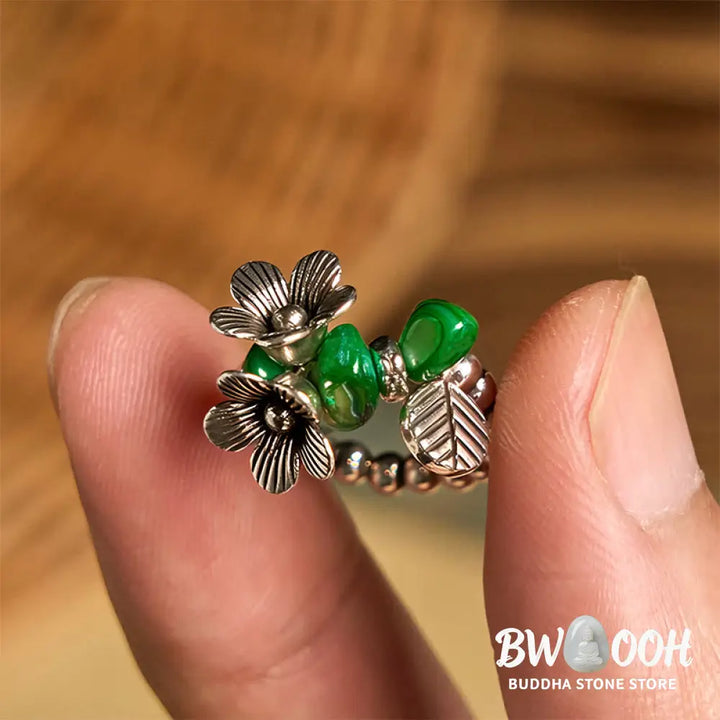 Buddha Stones Flower Pattern Copper Alloy Luck Elastic Rope Ring - 14-20 mm(Elastic Rope) - Ring
