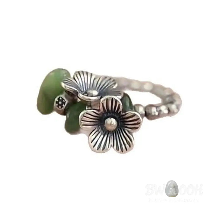 Buddha Stones Flower Pattern Copper Alloy Luck Elastic Rope Ring - 14-20 mm(Elastic Rope) - Ring