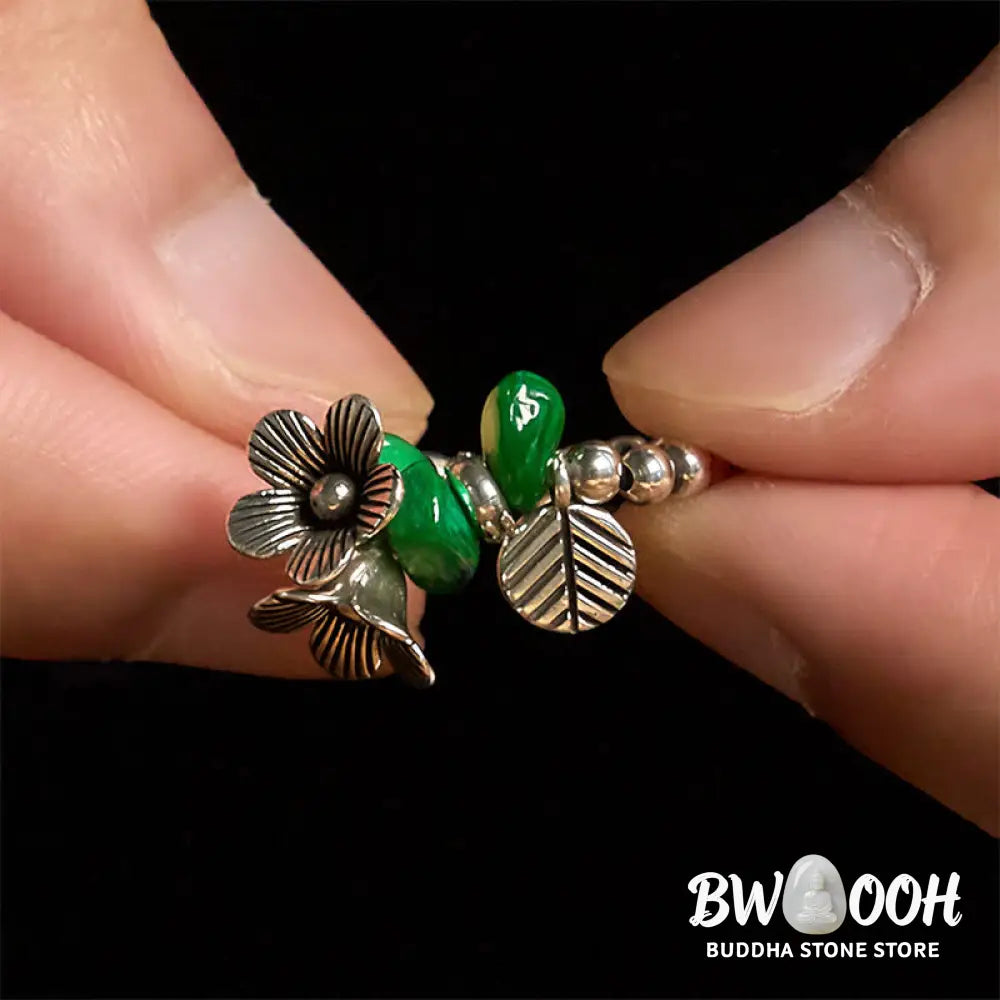 Buddha Stones Flower Pattern Copper Alloy Luck Elastic Rope Ring - 14-20 mm(Elastic Rope) - Ring