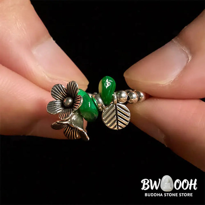 Buddha Stones Flower Pattern Copper Alloy Luck Elastic Rope Ring - 14-20 mm(Elastic Rope) - Ring