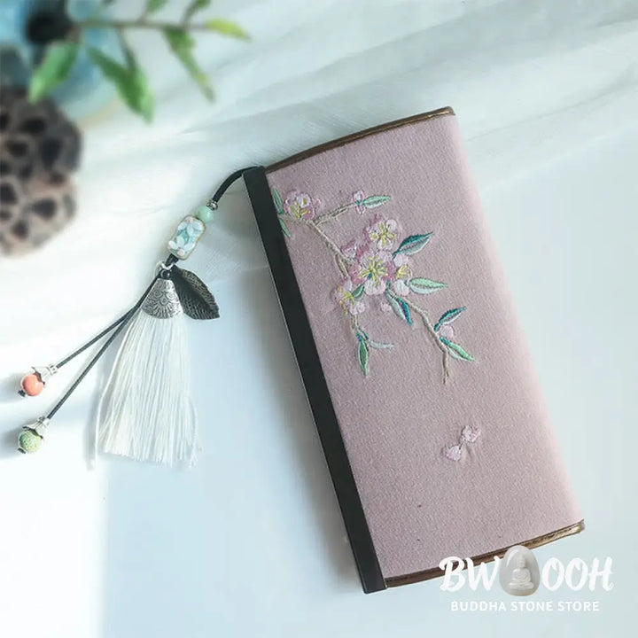 Buddha Stones Flower Plum Peach Blossom Bamboo Double-sided Embroidery Large Capacity Cash Holder Wallet Shopping Purse