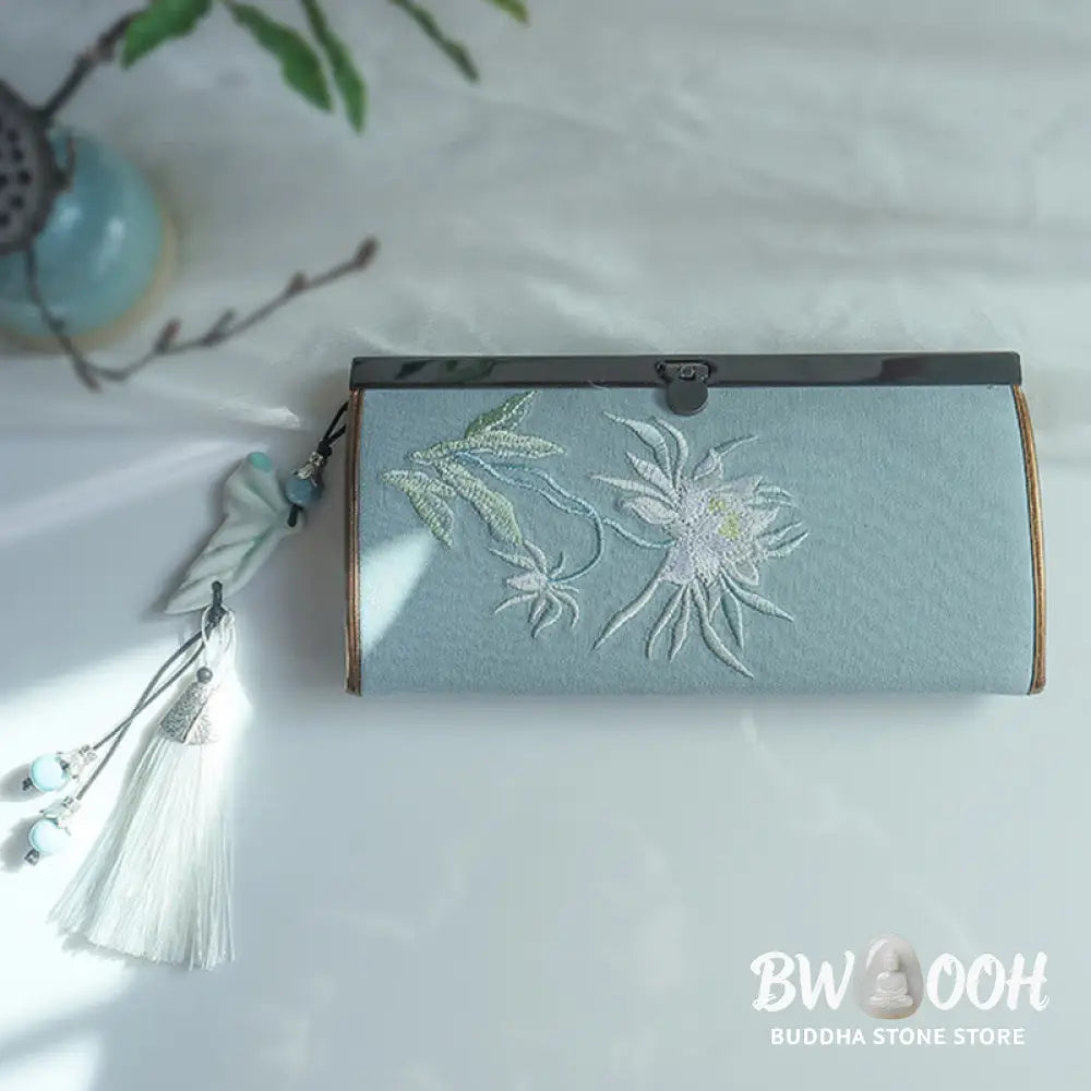 Buddha Stones Flower Plum Peach Blossom Bamboo Double-sided Embroidery Large Capacity Cash Holder Wallet Shopping Purse