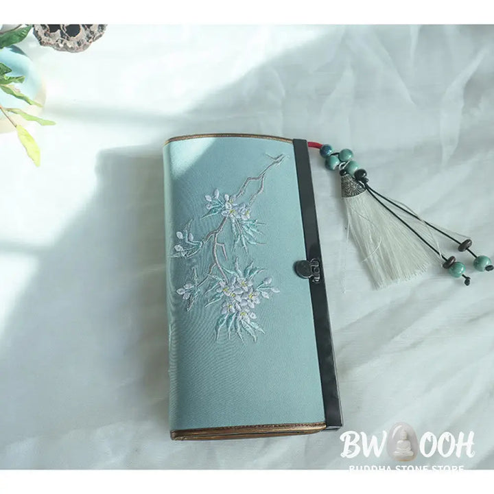 Buddha Stones Flower Plum Peach Blossom Bamboo Double-sided Embroidery Large Capacity Cash Holder Wallet Shopping Purse