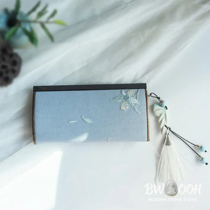 Buddha Stones Flower Plum Peach Blossom Bamboo Double-sided Embroidery Large Capacity Cash Holder Wallet Shopping Purse