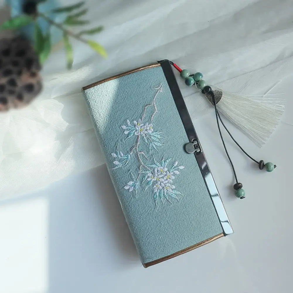 Buddha Stones Flower Plum Peach Blossom Bamboo Double-sided Embroidery Large Capacity Cash Holder Wallet Shopping Purse