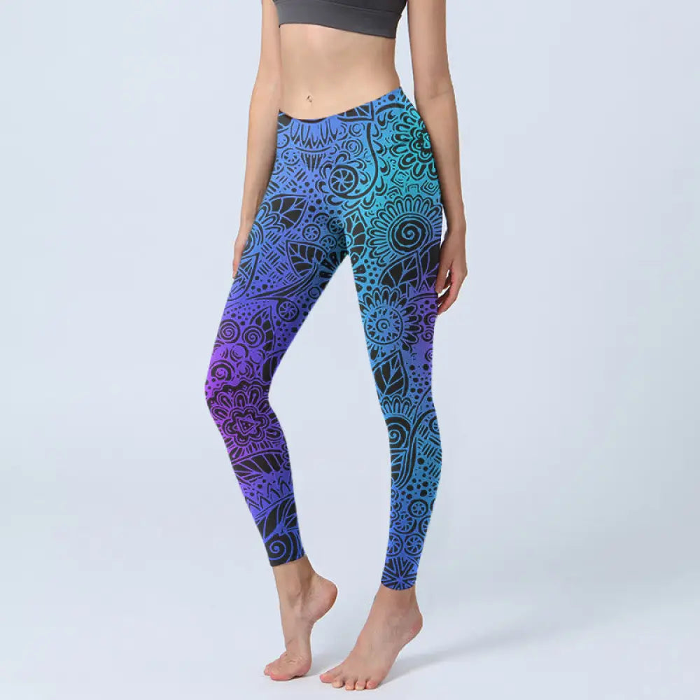 BWOOOH printed yoga leggings - Flowers And Leaves Pattern Print Gym Leg