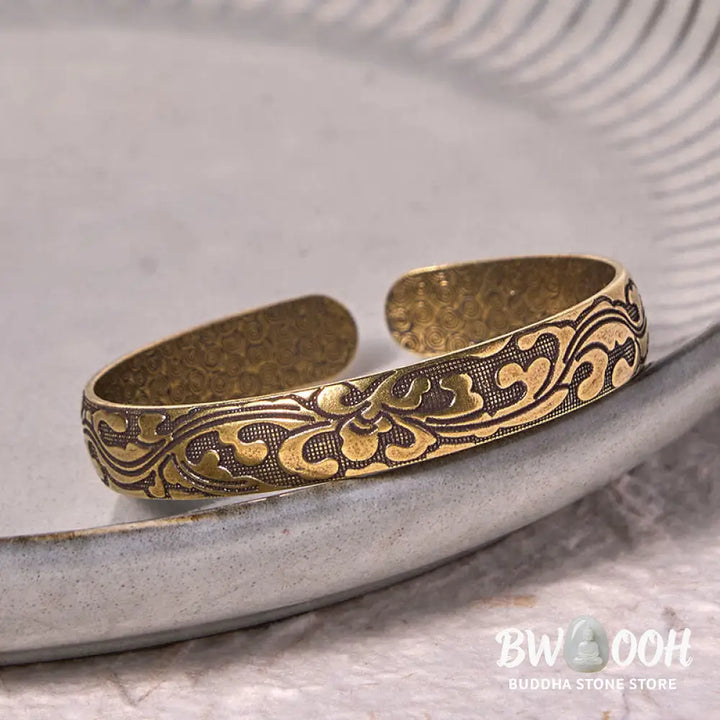 Buddha Stones Flowers Copper Brass Balance Self Care Cuff Bracelet Bangle - BWOOOH - Copper(Wrist Circumference: