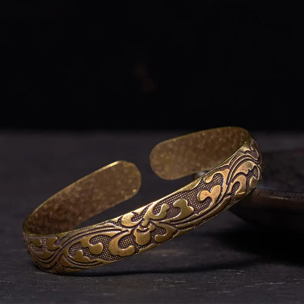 BWOOOH Flowers Copper Brass Balance Self Care Cuff Bracelet Bangle - BWOOOH - Copper(Wrist Circumference: