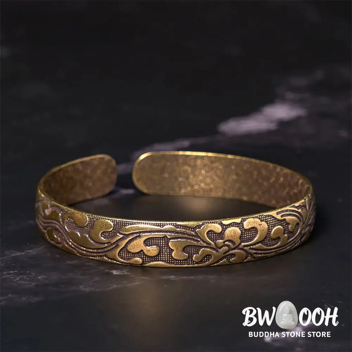 Buddha Stones Flowers Copper Brass Balance Self Care Cuff Bracelet Bangle - BWOOOH - Copper(Wrist Circumference: