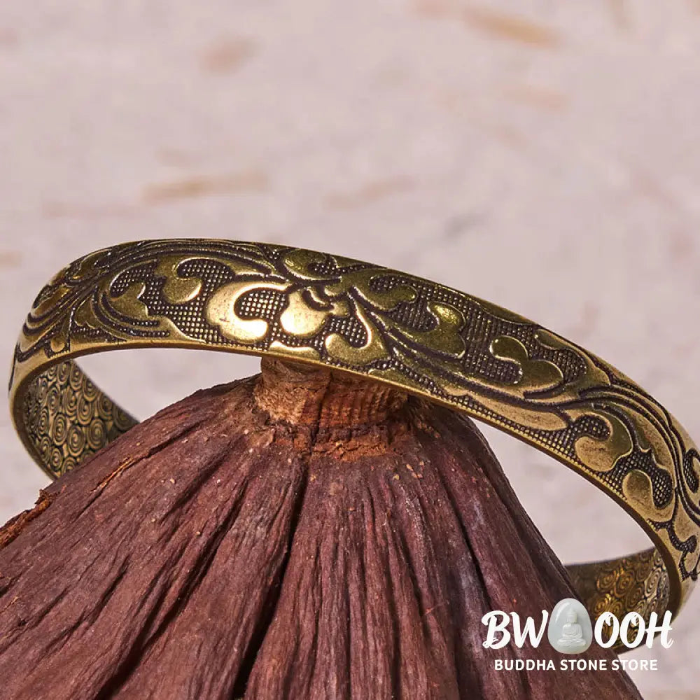 Buddha Stones Flowers Copper Brass Balance Self Care Cuff Bracelet Bangle - BWOOOH - Copper(Wrist Circumference: