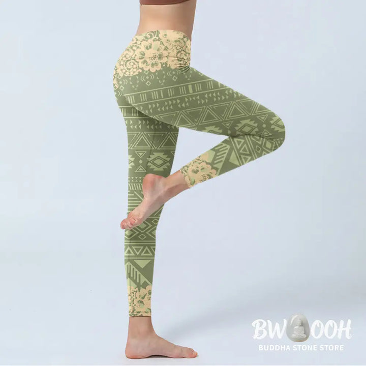 BWOOOH printed yoga leggings - Flowers Geometric Shapes Gym Leggings Wo
