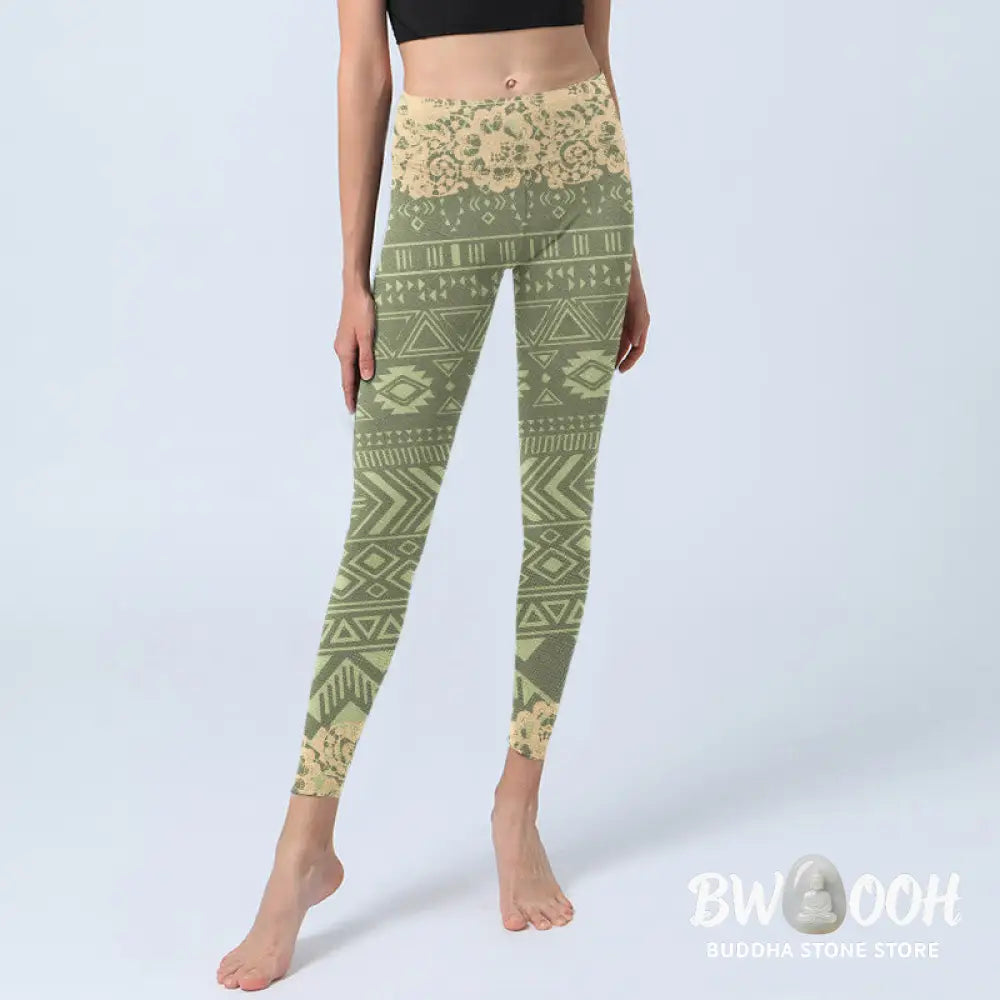 BWOOOH printed yoga leggings - Flowers Geometric Shapes Gym Leggings Wo