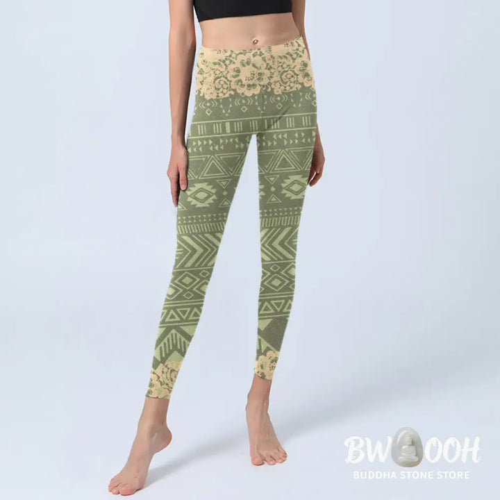 BWOOOH printed yoga leggings - Flowers Geometric Shapes Gym Leggings Wo