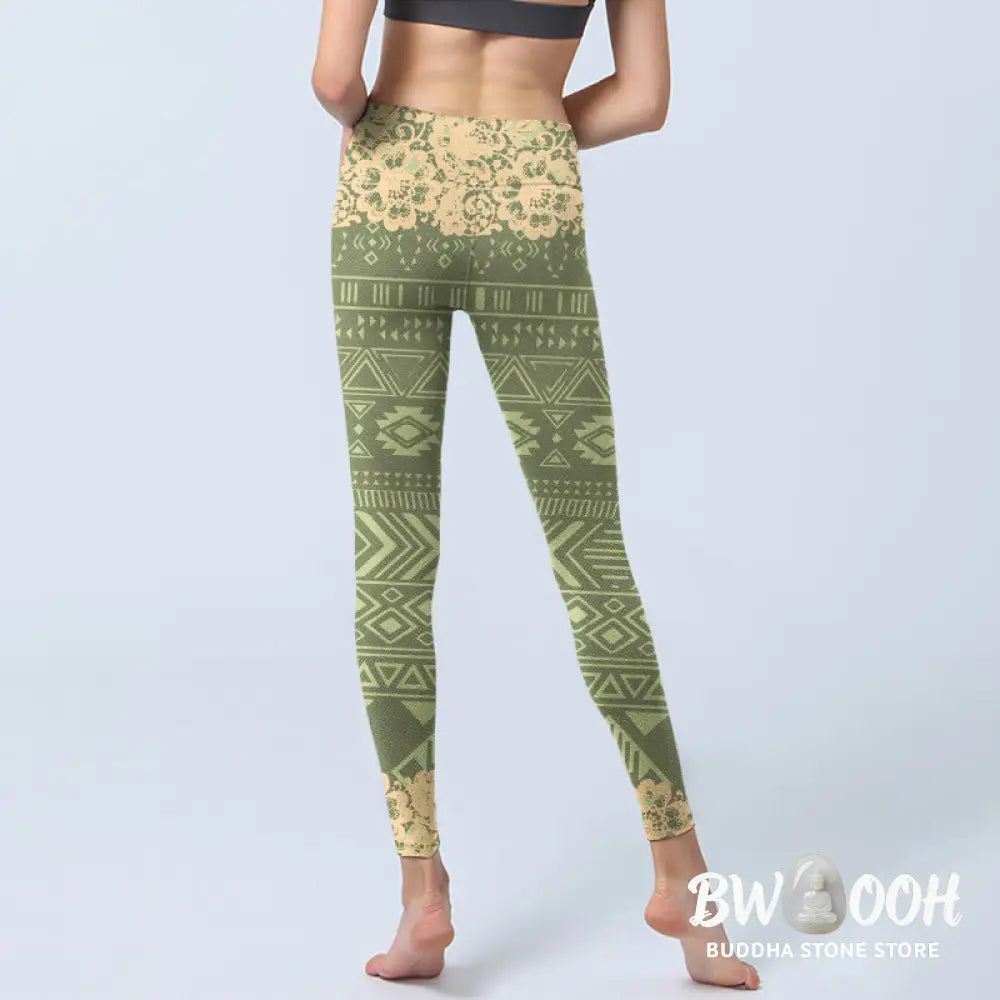 BWOOOH printed yoga leggings - Flowers Geometric Shapes Gym Leggings Wo