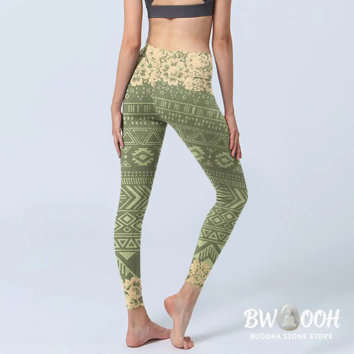 BWOOOH printed yoga leggings - Flowers Geometric Shapes Gym Leggings Wo