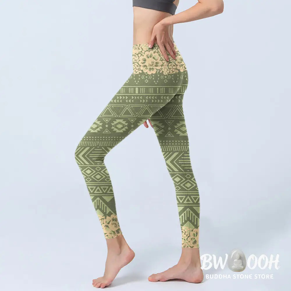 BWOOOH printed yoga leggings - Flowers Geometric Shapes Gym Leggings Wo