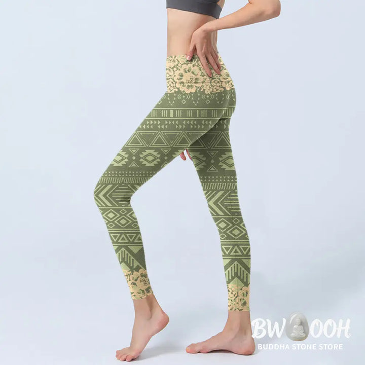 BWOOOH printed yoga leggings - Flowers Geometric Shapes Gym Leggings Wo