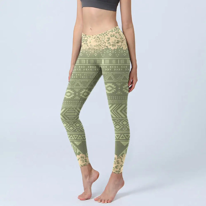 BWOOOH printed yoga leggings - Flowers Geometric Shapes Gym Leggings Wo
