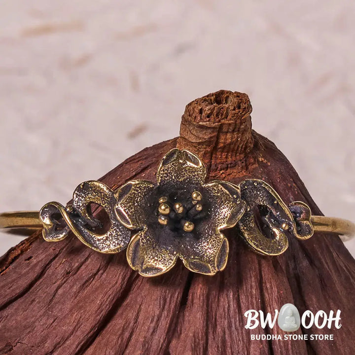Buddha Stones Flowers Leaves Copper Brass Luck Healing Cuff Bracelet Bangle - BWOOOH - Bracelet Bangle