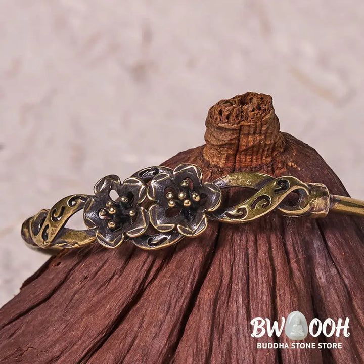 Buddha Stones Flowers Leaves Copper Brass Luck Healing Cuff Bracelet Bangle - BWOOOH - Bracelet Bangle