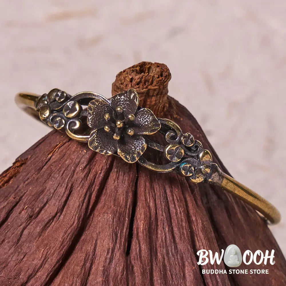 Buddha Stones Flowers Leaves Copper Brass Luck Healing Cuff Bracelet Bangle - BWOOOH - Bracelet Bangle